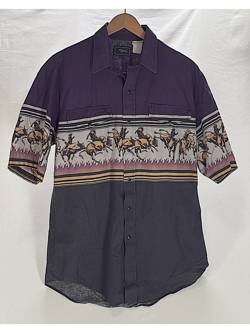 90s Roper Western Shirt Bull Rider Rodeo Print Pearl Snap